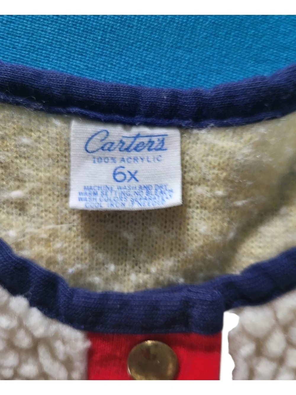 Vintage 1980s Carter’s Kids 6X Sherpa Vest – Red Green Navy Colorblock